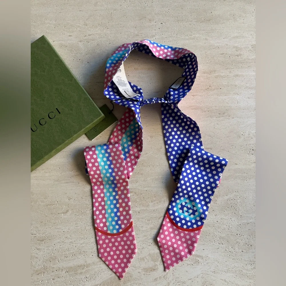 NWT GUCCI POLKA DOT PRINT SILK HEADBAND / HEADSCARF SZ/S
